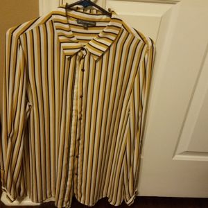 Yellow Black White Striped Long Sleeved Button Up